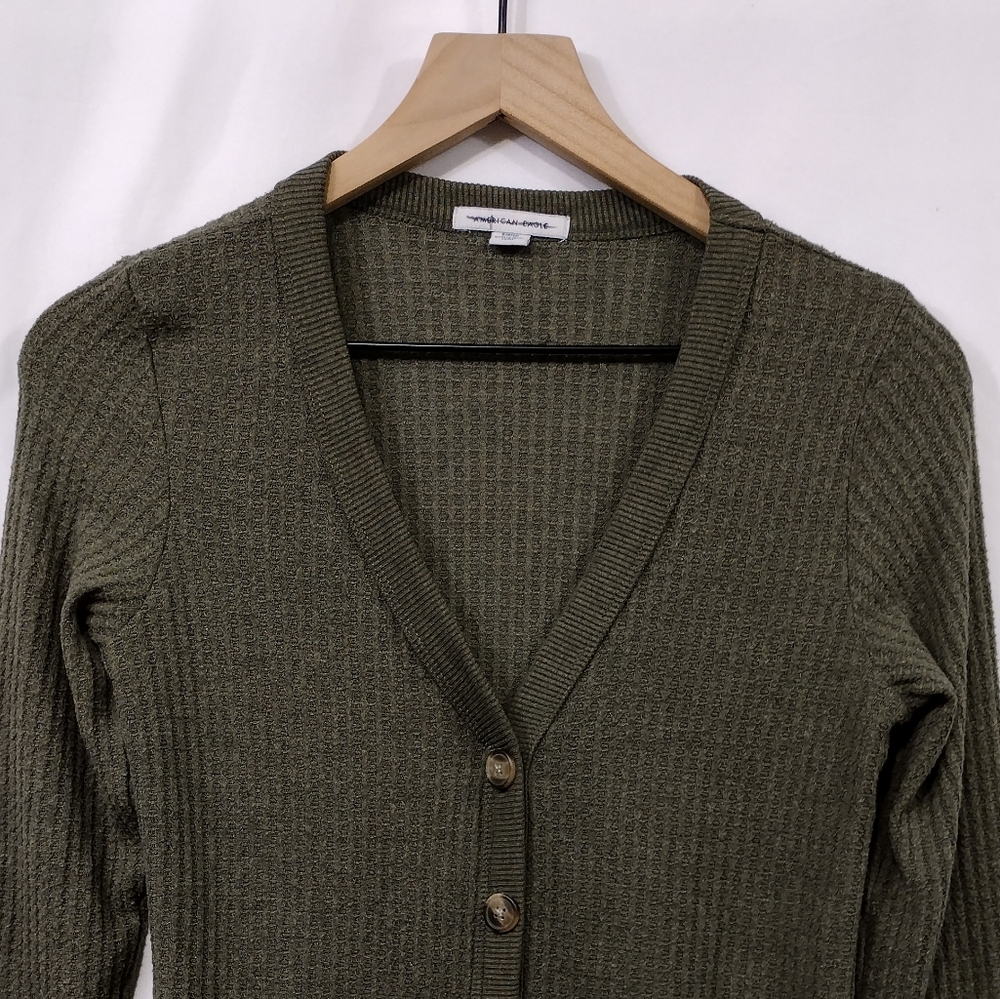 NWOT American Eagle Knitted Button Front Dress Cardigan Women's S Green Boho - Picture 2 of 9